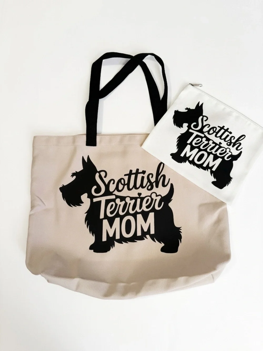 Scottish Terrier Mom Gift set - Beige Tote Bag & zipper pouch
